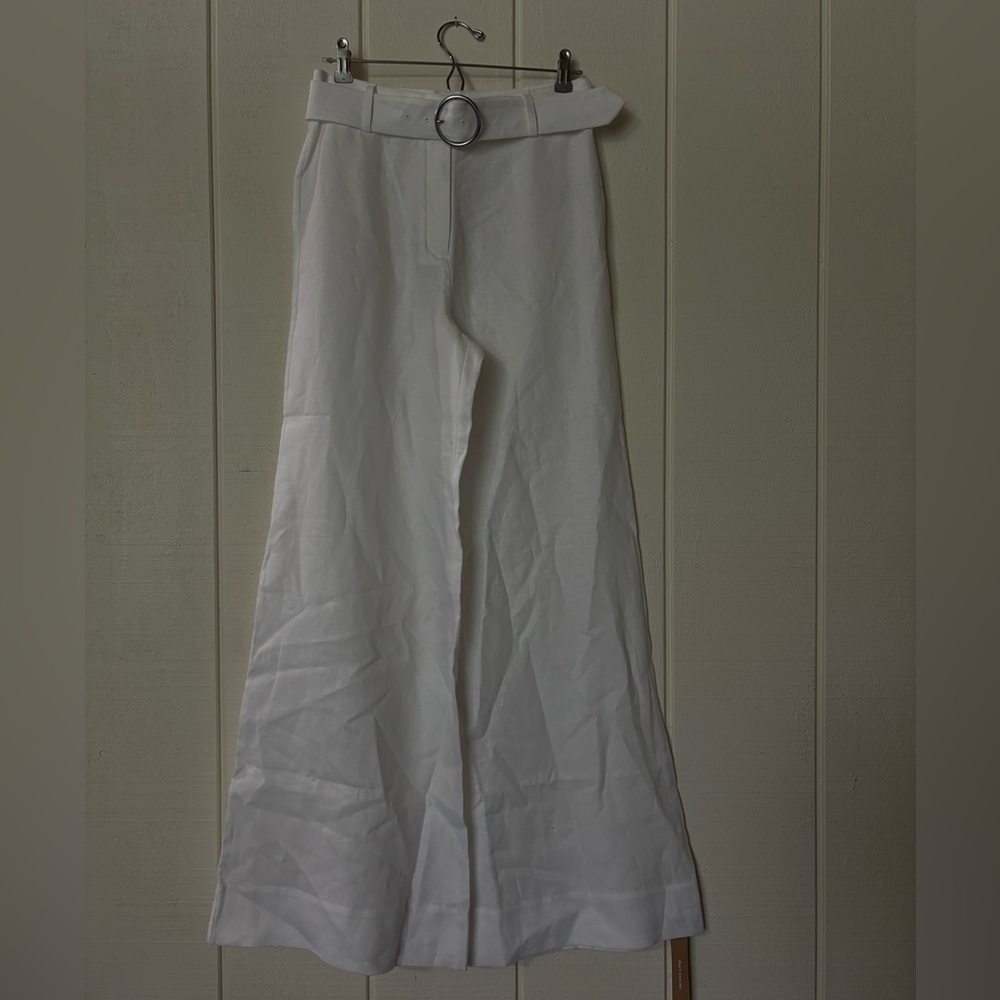 Reformation Ace Linen Wide-Leg Pants in White Size 6 NWT